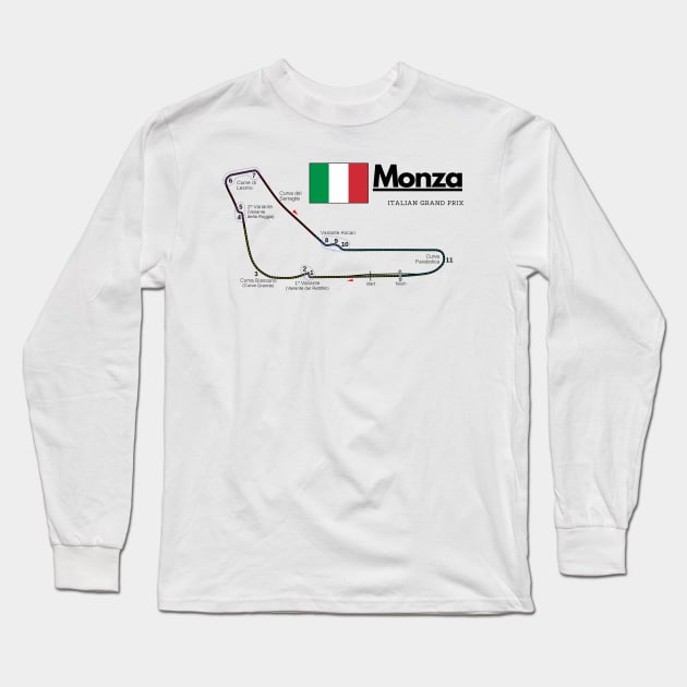 Monza F1 Track Italy Long Sleeve T-Shirt by Auto-Prints